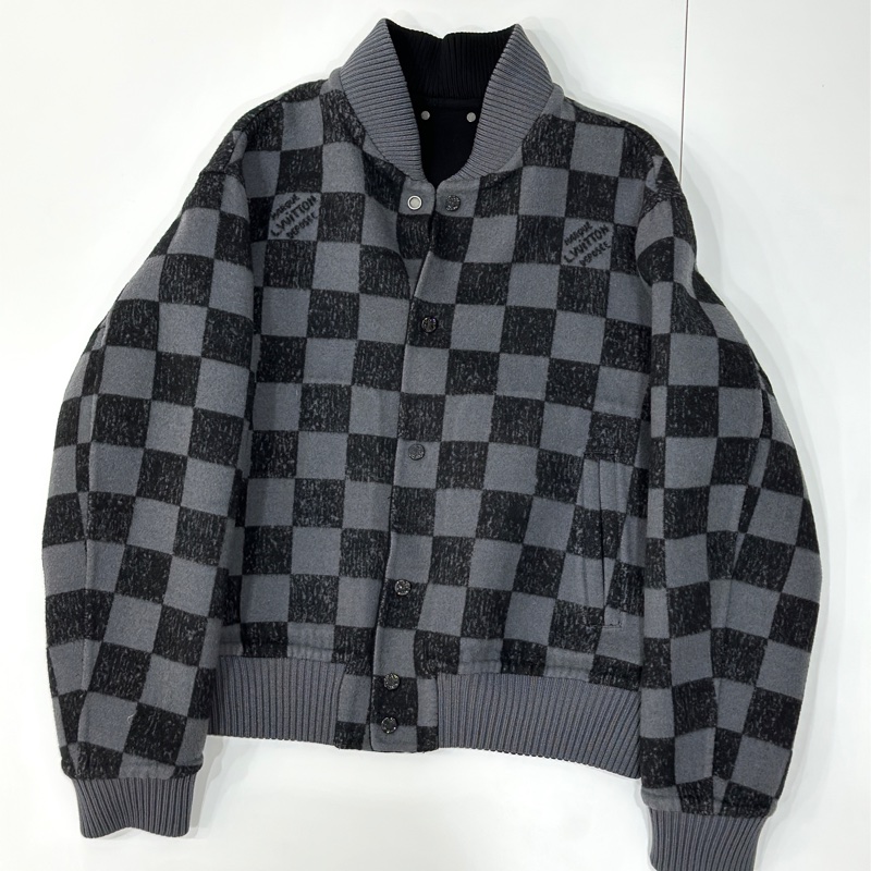 Louis Vuitton LV 黑灰 棋盤格 雙面穿 绵羊毛 夾克 外套 棒球外套-0