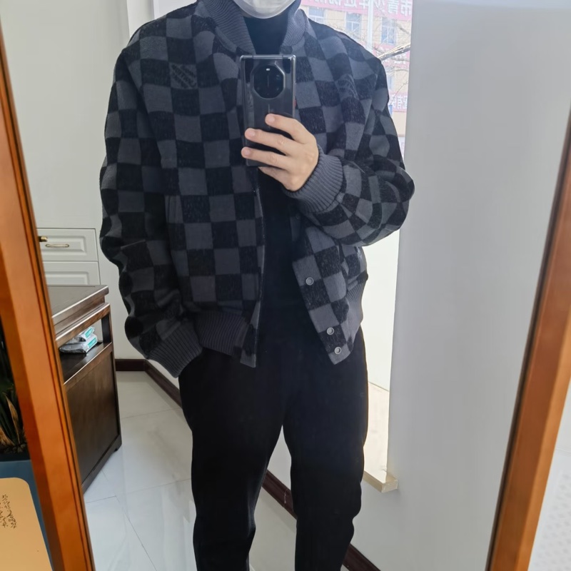 Louis Vuitton LV 黑灰 棋盤格 雙面穿 绵羊毛 夾克 外套 棒球外套-3