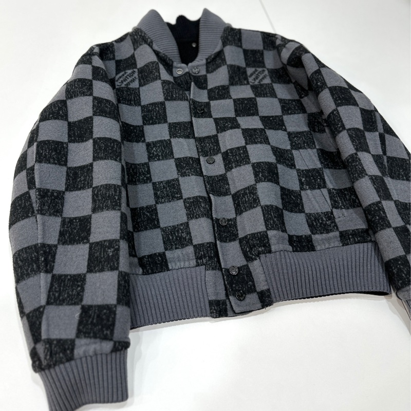 Louis Vuitton LV 黑灰 棋盤格 雙面穿 绵羊毛 夾克 外套 棒球外套-6