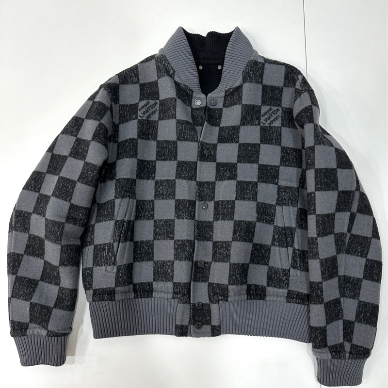 Louis Vuitton LV 黑灰 棋盤格 雙面穿 绵羊毛 夾克 外套 棒球外套-9