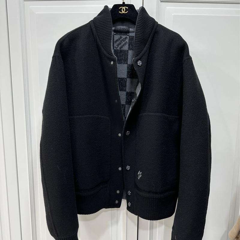Louis Vuitton LV 黑灰 棋盤格 雙面穿 绵羊毛 夾克 外套 棒球外套-10
