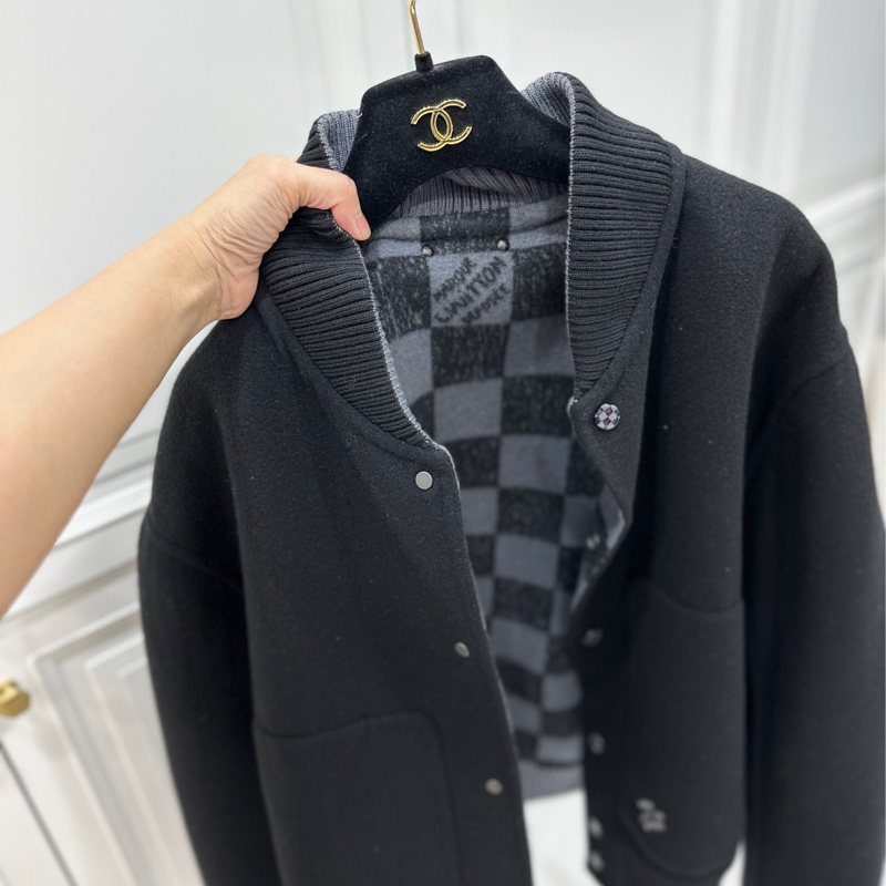 Louis Vuitton LV 黑灰 棋盤格 雙面穿 绵羊毛 夾克 外套 棒球外套-14
