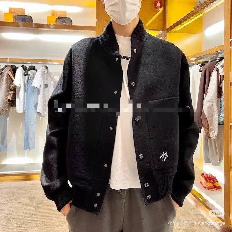 Louis Vuitton LV 黑灰 棋盤格 雙面穿 绵羊毛 夾克 外套 棒球外套-17