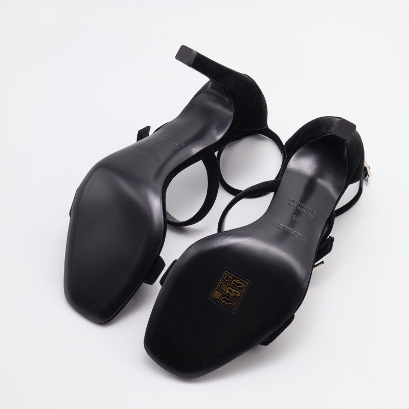 HERMES Liv 90 天鵝絨高跟涼鞋 - 黑銀 38-3