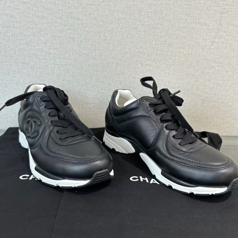 ✨CHANEL 牛皮款黑白熊貓運動鞋 36號 全新閒置配件塵袋盒子鞋帶-0