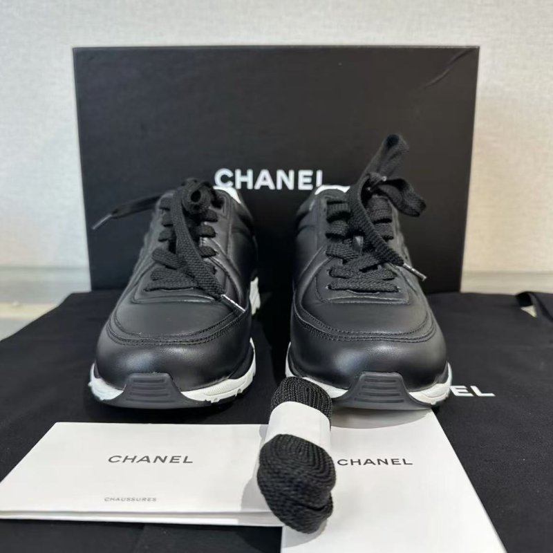 ✨CHANEL 牛皮款黑白熊貓運動鞋 36號 全新閒置配件塵袋盒子鞋帶-1