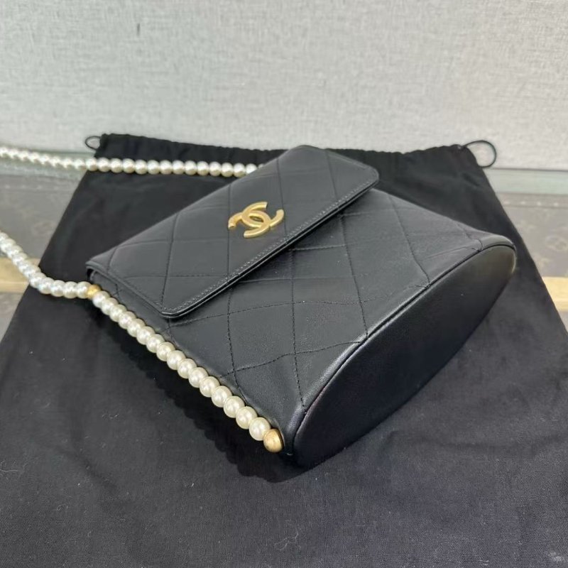✨CHANEL 黑金珍珠鍊調肩背斜背包 18.5*19.5*8 98新配件塵袋盒子保卡-2