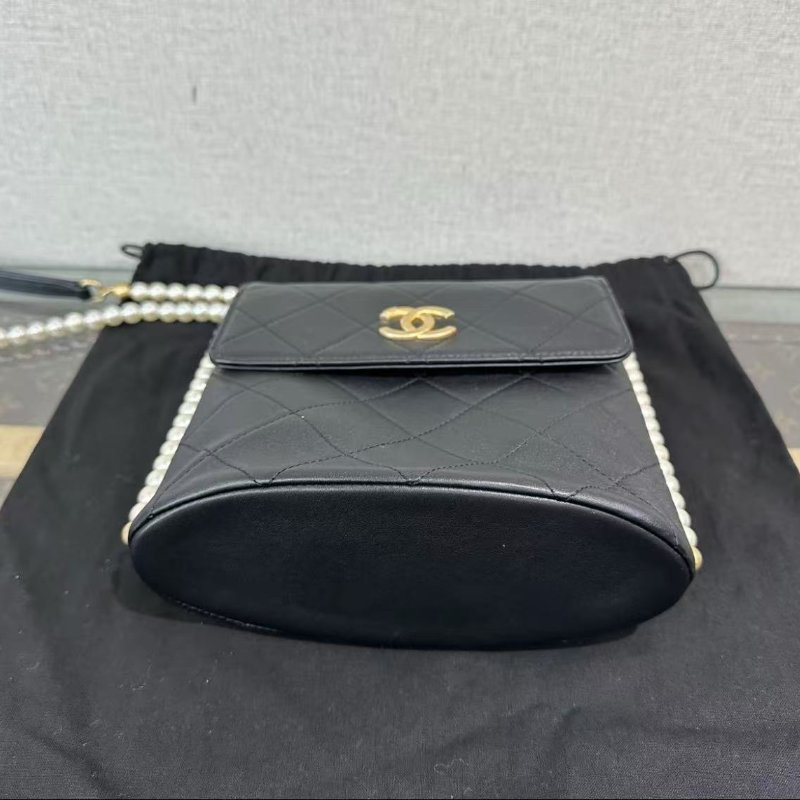 ✨CHANEL 黑金珍珠鍊調肩背斜背包 18.5*19.5*8 98新配件塵袋盒子保卡-3