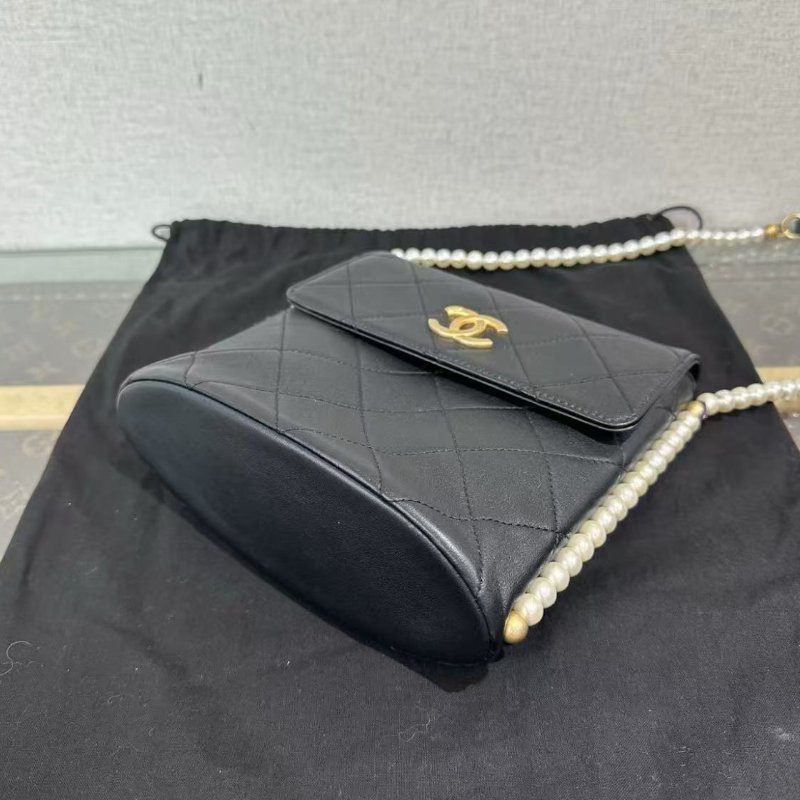 ✨CHANEL 黑金珍珠鍊調肩背斜背包 18.5*19.5*8 98新配件塵袋盒子保卡-4