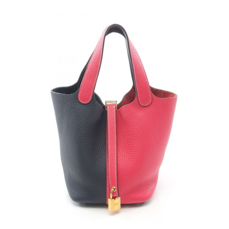 HERMES Picotin Lock casaque PM 手提包 Clemence 皮革 粉紅色 海軍藍 D 二手 GHW-0