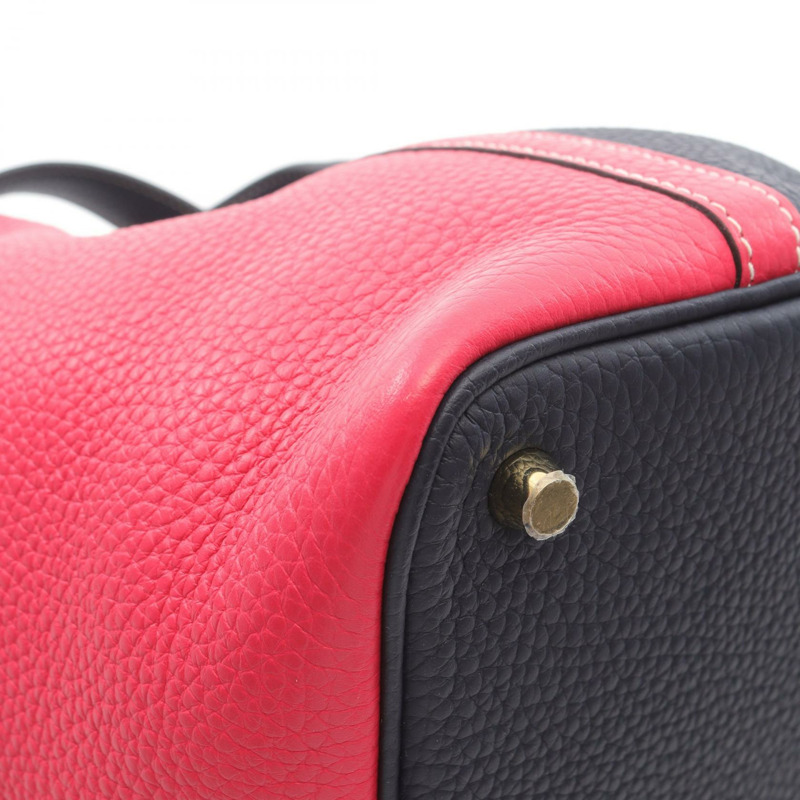 HERMES Picotin Lock casaque PM 手提包 Clemence 皮革 粉紅色 海軍藍 D 二手 GHW-5