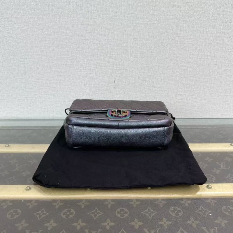 ✨Chanel 炫彩珠光紫色雙鍊條牛皮cf鍊條包 21*16*7 98新配件塵袋-3