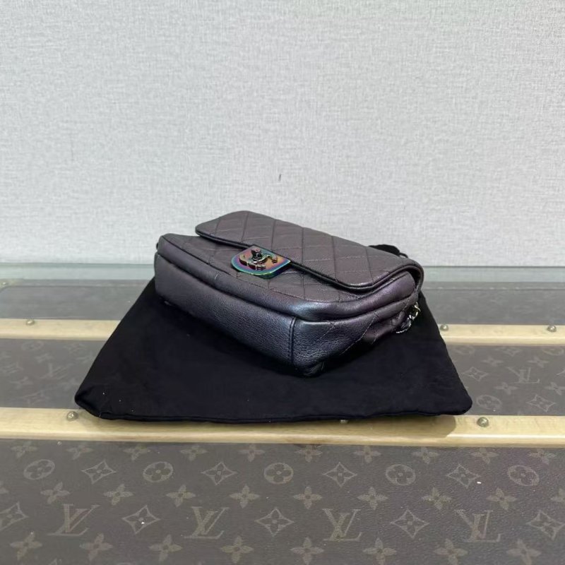 ✨Chanel 炫彩珠光紫色雙鍊條牛皮cf鍊條包 21*16*7 98新配件塵袋-4