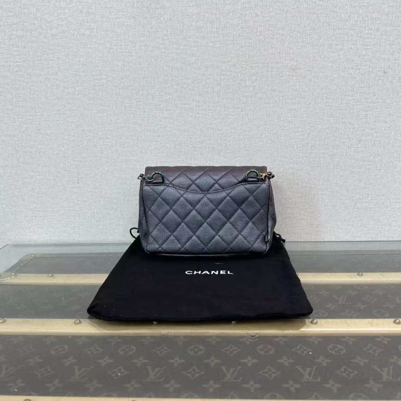 ✨Chanel 炫彩珠光紫色雙鍊條牛皮cf鍊條包 21*16*7 98新配件塵袋-5