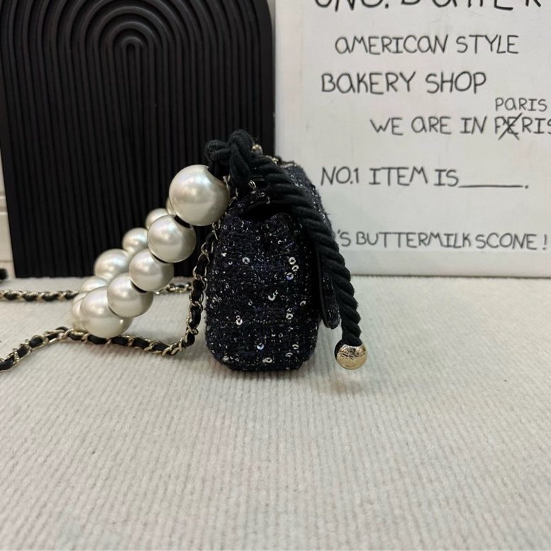 Chanel 珍珠毛呢編織亮片包 大mini 大珍珠 和尚包 19*12 99新配件塵袋-5