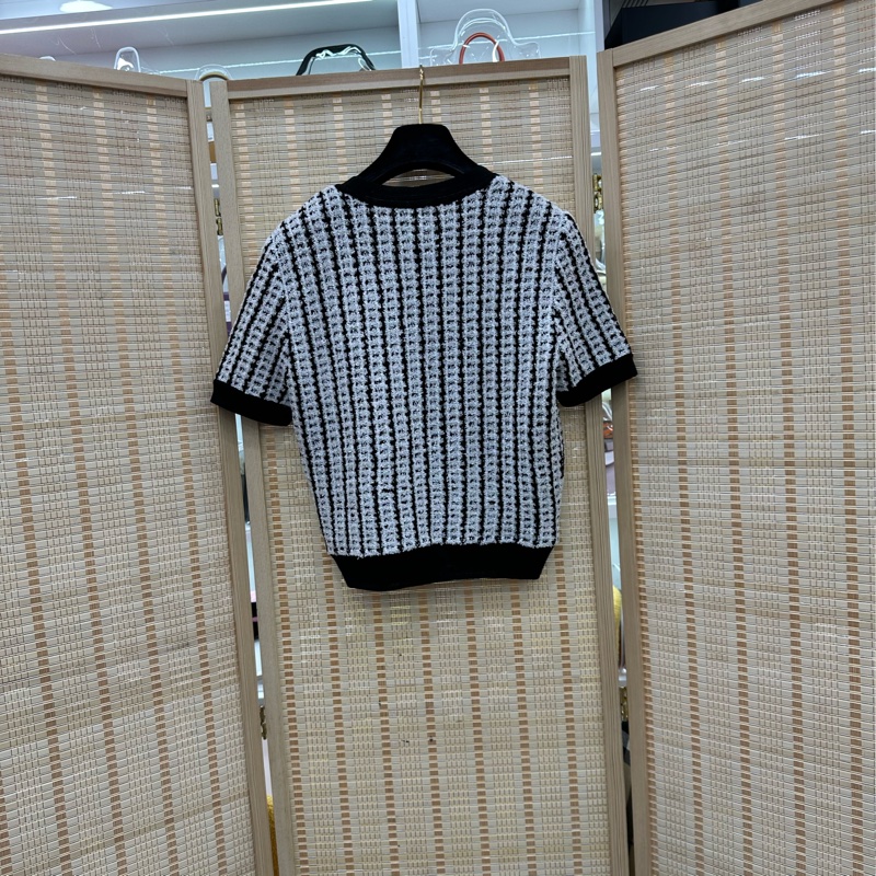 Chanel中古黑白編織肌理短袖壓克力cc短袖上衣 40碼-1