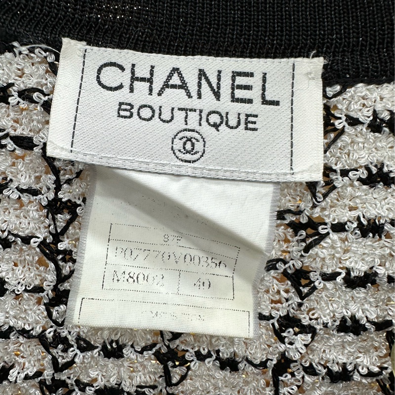Chanel中古黑白編織肌理短袖壓克力cc短袖上衣 40碼-2