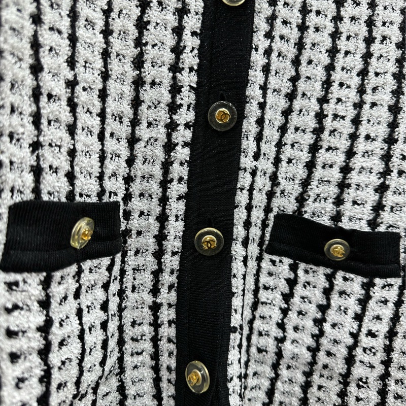 Chanel中古黑白編織肌理短袖壓克力cc短袖上衣 40碼-3