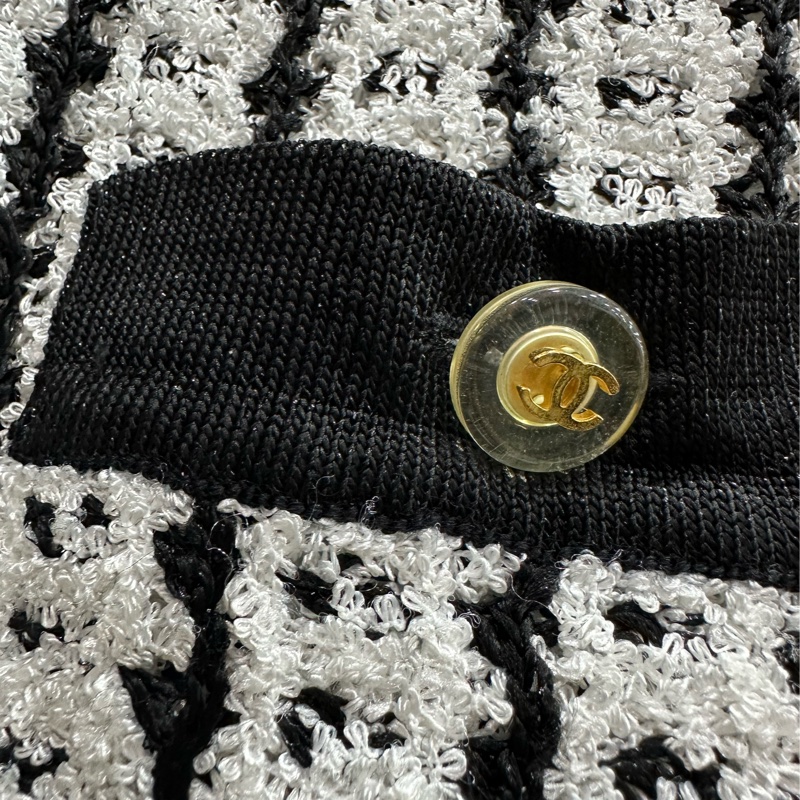 Chanel中古黑白編織肌理短袖壓克力cc短袖上衣 40碼-4