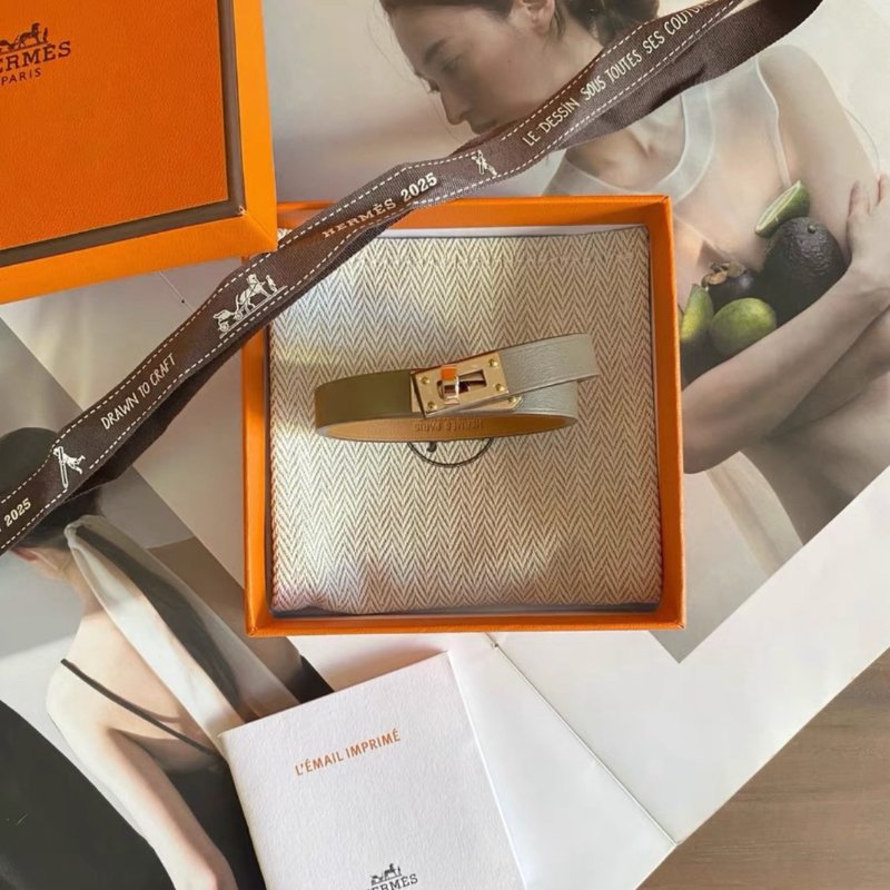hermes 大象灰玫瑰金扣mini kelly雙圈手鐲T2 全新配件塵袋盒子-2