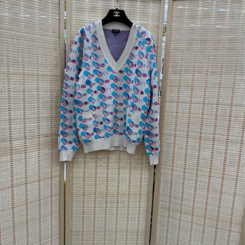 CHANEL沙灘系列彩色亮片V領長袖 34碼-0
