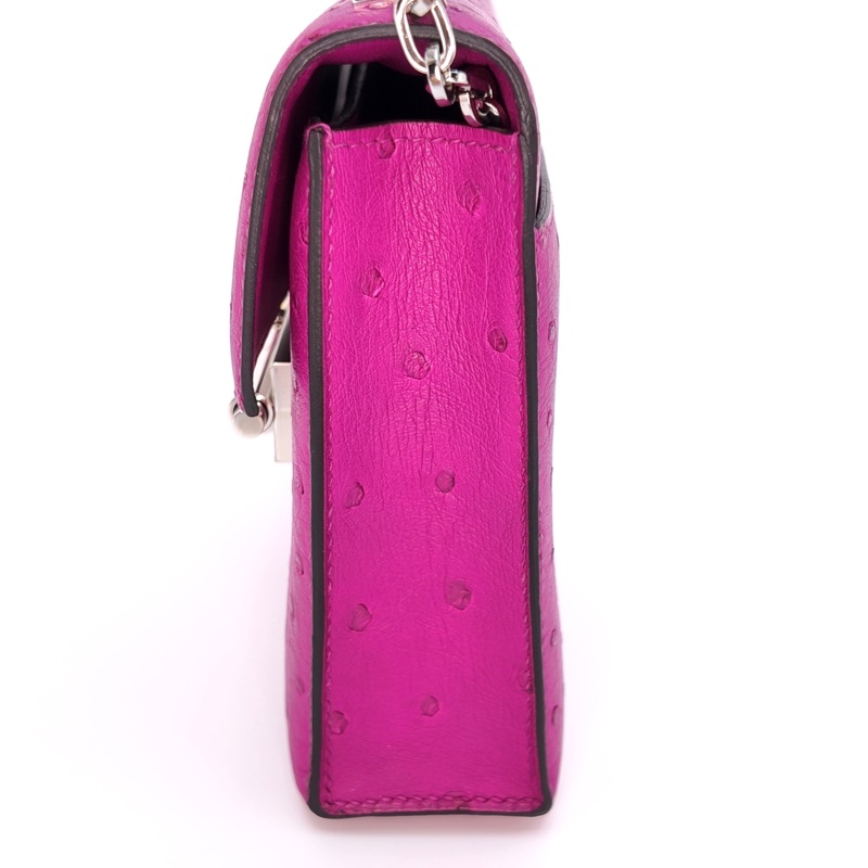 HERMES愛馬仕 Verrou 銀扣 南非鴕鳥皮 斜挎單肩包 迷你 女款 L4 Rose Bubblegum-3