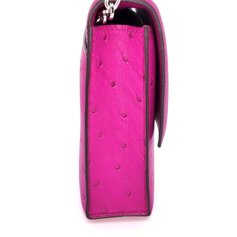 HERMES愛馬仕 Verrou 銀扣 南非鴕鳥皮 斜挎單肩包 迷你 女款 L4 Rose Bubblegum-4