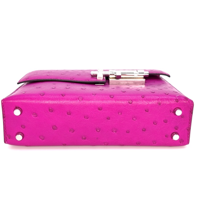 HERMES愛馬仕 Verrou 銀扣 南非鴕鳥皮 斜挎單肩包 迷你 女款 L4 Rose Bubblegum-5