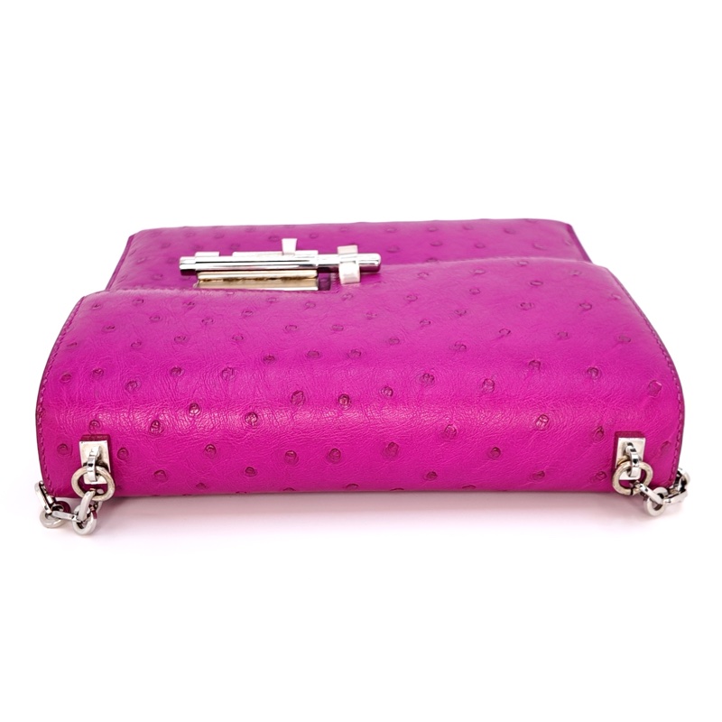 HERMES愛馬仕 Verrou 銀扣 南非鴕鳥皮 斜挎單肩包 迷你 女款 L4 Rose Bubblegum-6