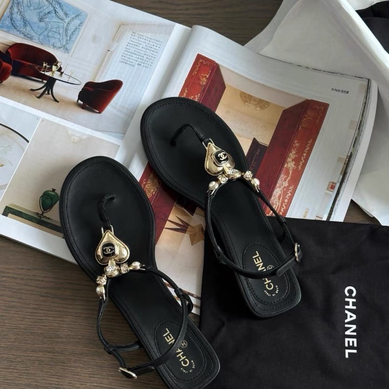 Chanel 寶石愛心珍珠夾腳 涼鞋涼拖39號 全新配件塵袋盒子-4