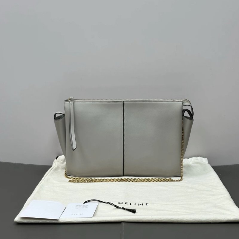 CELINE 灰色trifold肩背斜背鏈條包28*19*7 98新配件塵袋-0