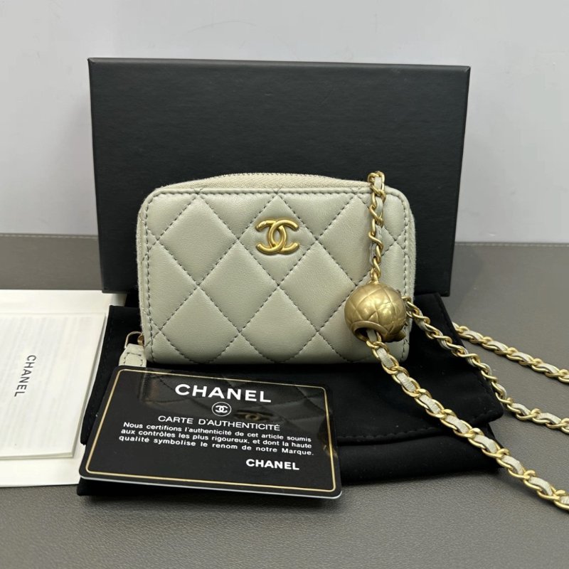 CHANEL 灰金金球mini肩背斜背鏈條包10*7*2 98新配件盒子塵袋保卡-0