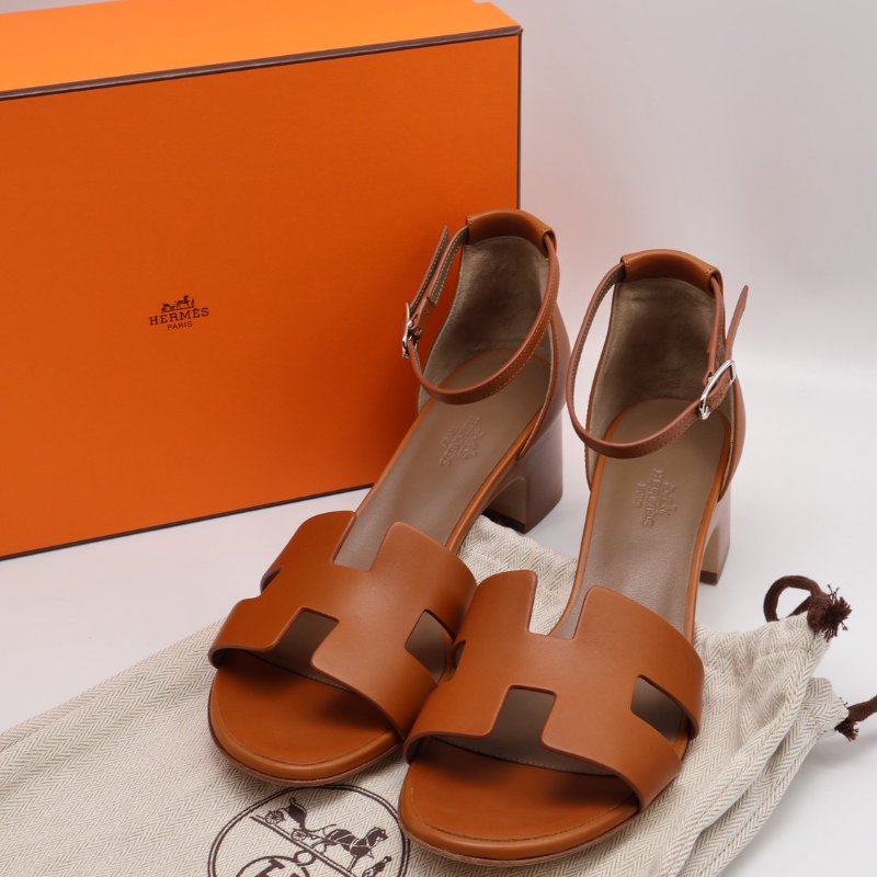 HERMES Encens 50粗跟涼鞋 - 金棕 39.5-7