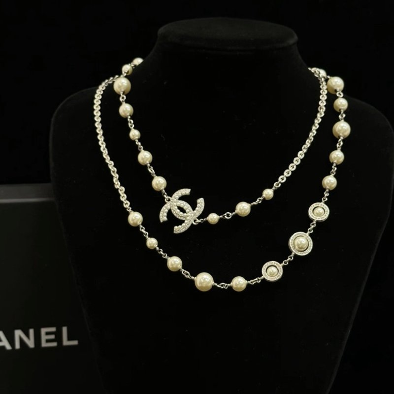 CHANEL 19K雙C logo珍珠水鑽長項鍊 鏈長96cm 98新配件盒子-0
