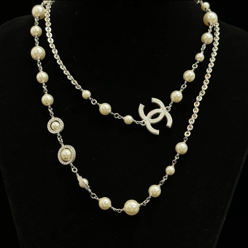 CHANEL 19K雙C logo珍珠水鑽長項鍊 鏈長96cm 98新配件盒子-2