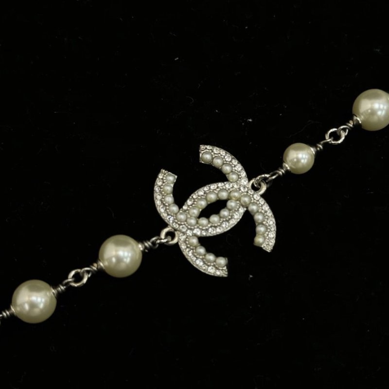 CHANEL 19K雙C logo珍珠水鑽長項鍊 鏈長96cm 98新配件盒子-2