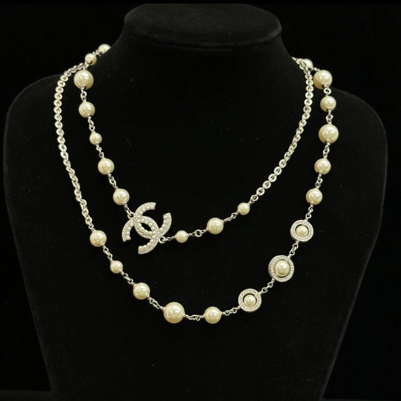 CHANEL 19K雙C logo珍珠水鑽長項鍊 鏈長96cm 98新配件盒子-3