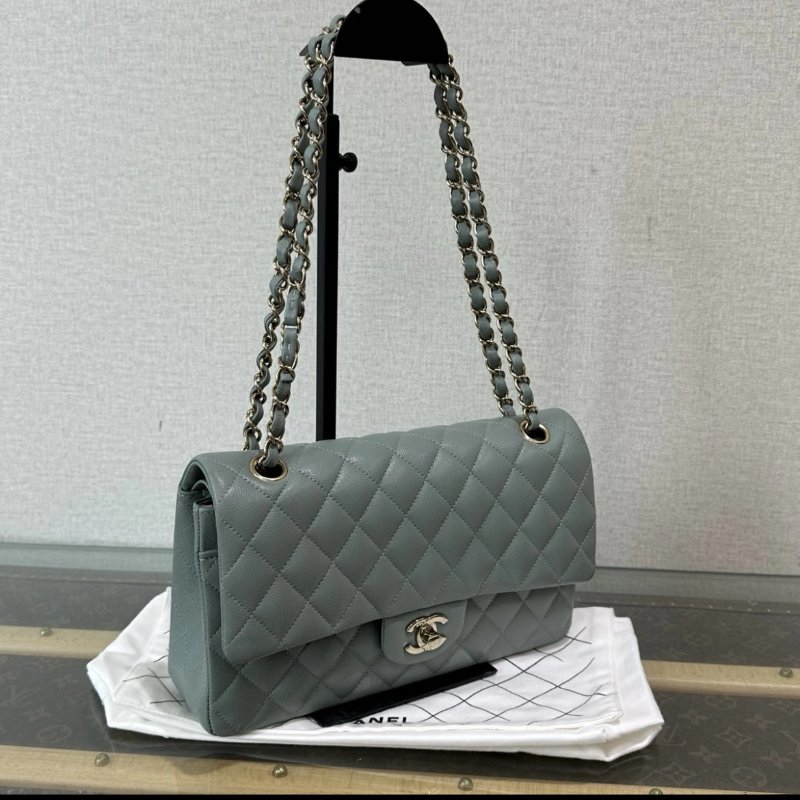 CHANEL 綠金荔枝牛皮CF中號25*16*7 98新配件塵袋-1