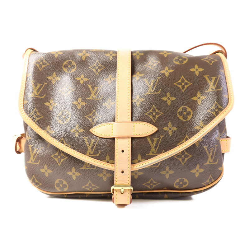 LOUIS VUITTON Monogram Saumur 30金扣肩背袋棕色-1