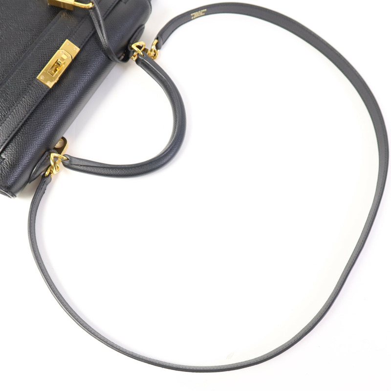 HERMES Epsom皮革Kelly 25金扣手挽肩背兩用袋Noir-4