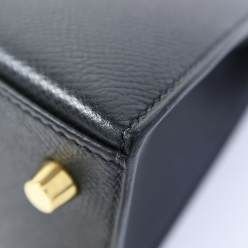 HERMES Epsom皮革Kelly 25金扣手挽肩背兩用袋Noir-5