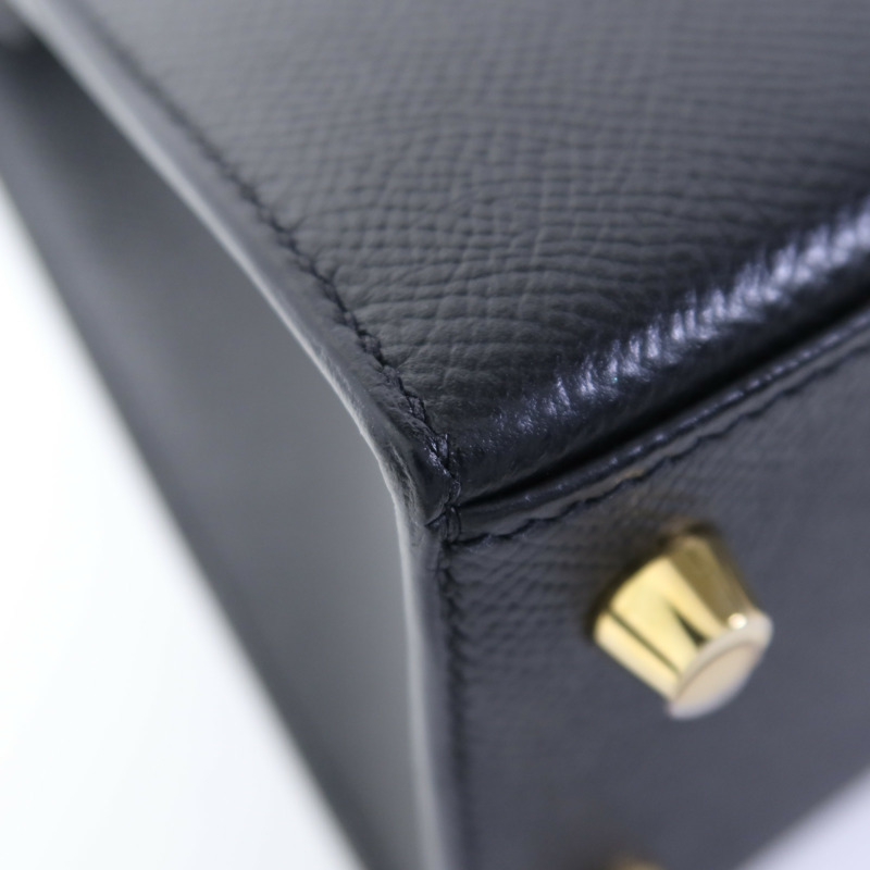 HERMES Epsom皮革Kelly 25金扣手挽肩背兩用袋Noir-8