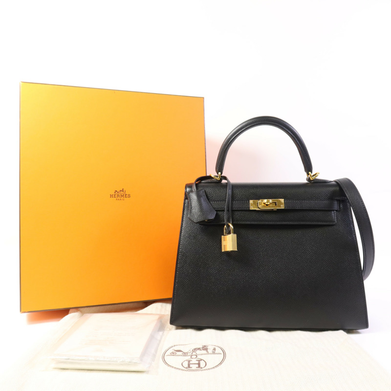 HERMES Epsom皮革Kelly 25金扣手挽肩背兩用袋Noir-14