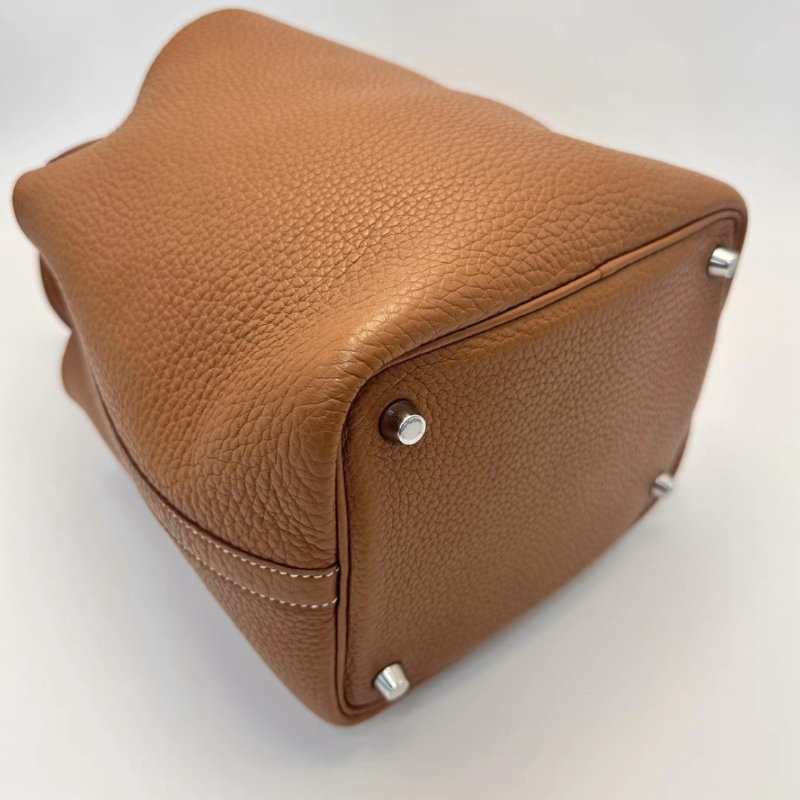 HERMES 金棕銀扣菜籃子18手提袋 18*18*13 98新-4