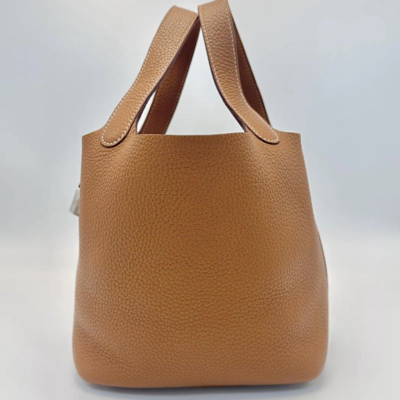 HERMES 金棕銀扣菜籃子18手提袋 18*18*13 98新-5