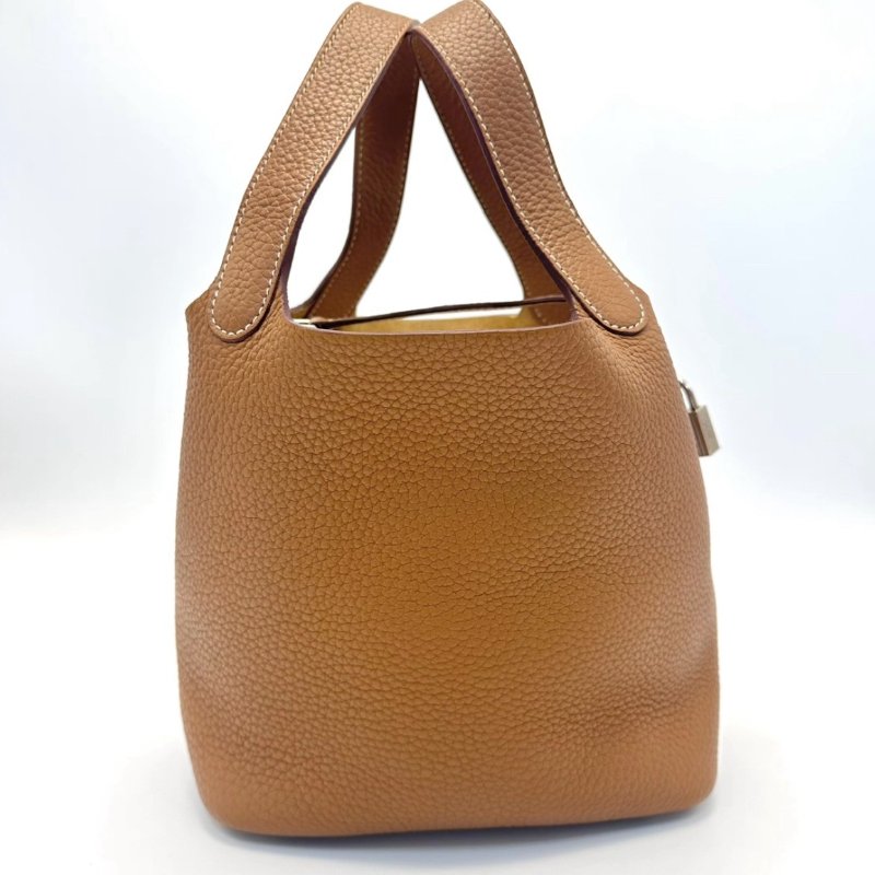 HERMES 金棕銀扣菜籃子18手提袋 18*18*13 98新-0