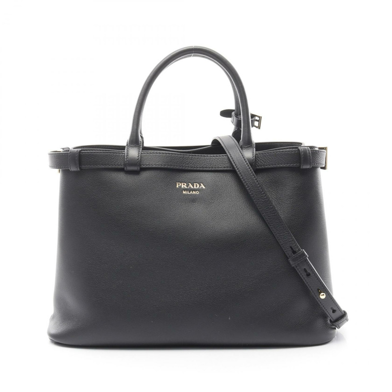 PRADA 中型雙扣皮帶單肩手提包 1BA4172CYSF0002 黑色皮革-0