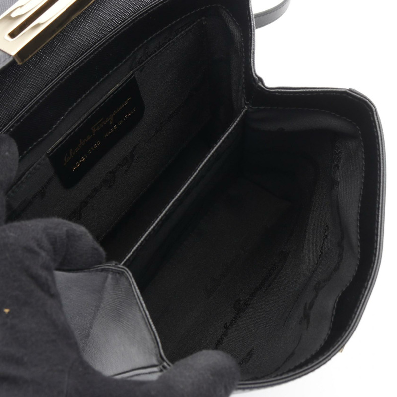 Salvatore Ferragamo Gancini 肩背包 手提包 21 0160 皮革 黑色 二手 女士-2