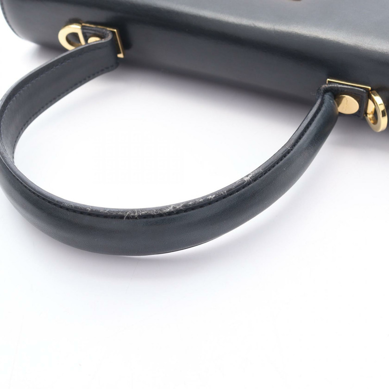 Salvatore Ferragamo Gancini 手提包 21 2181 皮革 海軍藍 二手 女款 無肩帶-6