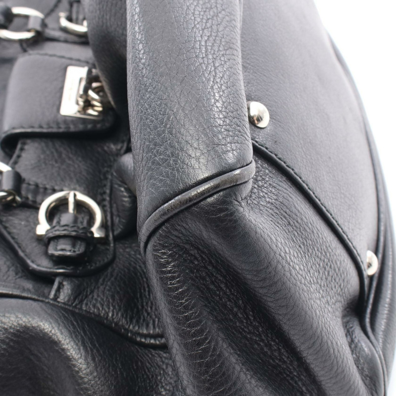 Salvatore Ferragamo Gancini 手提包 217421 皮革 黑色 二手 女士-7